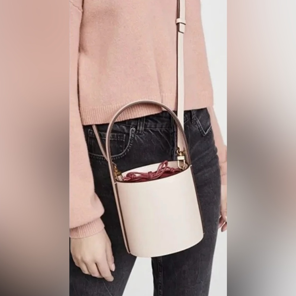 STAUD Mini Pink Bucket Crossbody Bag with Pink Drawstring